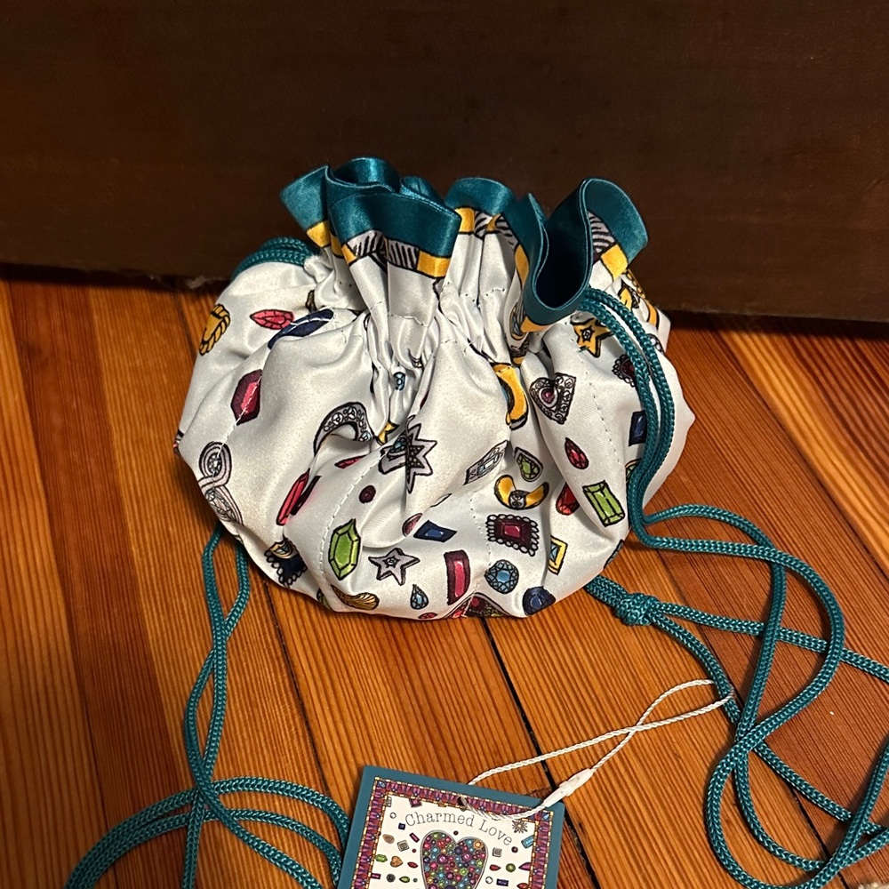 Brighton White and Teal Jewel Print Jewelry Pouch